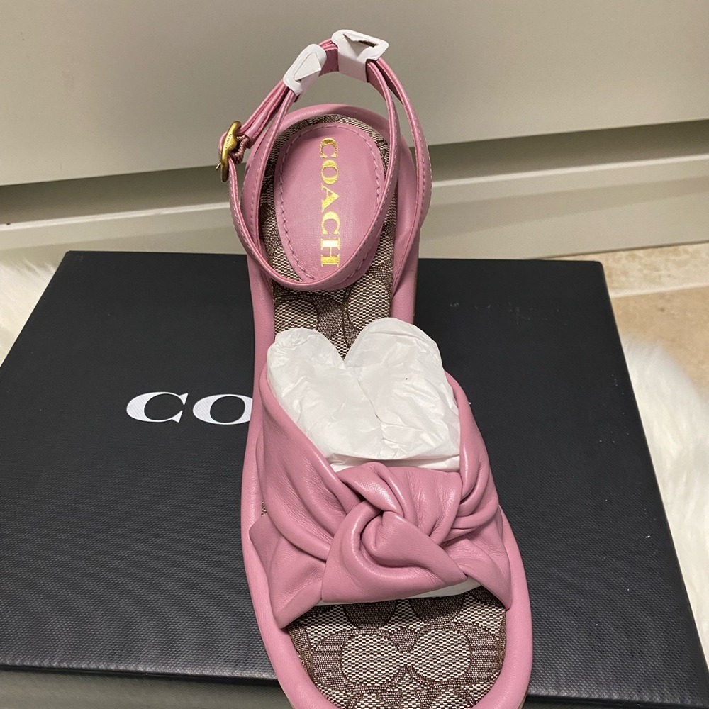 Coach Pink Knotted Ankle-Strap Heels with Logo Insole - Picture 7 of 10